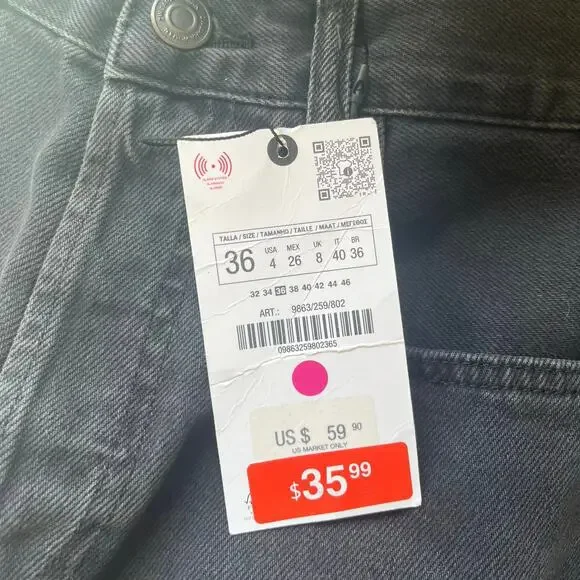 NWT! Zara Straight Leg Dark Gray High Rise Jean Size 4 - Picture 5 of 13
